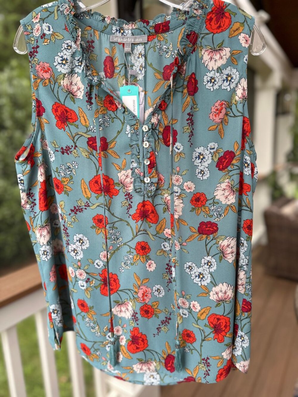 Stitch Fix Teal Green Laleh Tie Neck Blouse Top Boho Tank by Daniel Rainn Size L